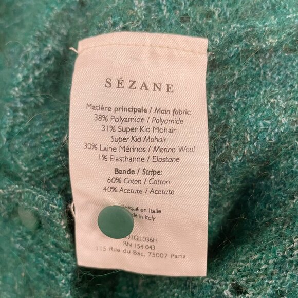 EUC Sezane Esmee Mohair Wool Square Neck Cardigan Emerald Green XXS - Picture 6 of 7